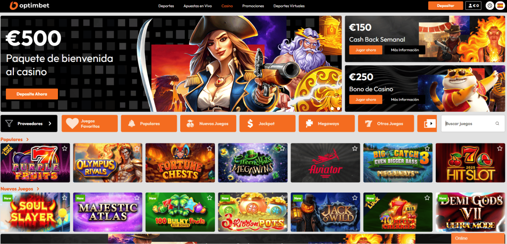 Selección de juegos en OptimBet Casino